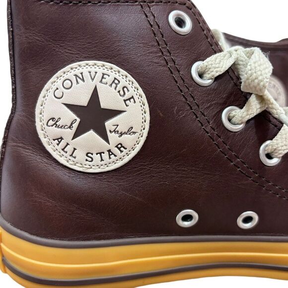 Converse All-Star HI Chuck Taylor Brown Gum Leather Youth Kids Shoes sz 2 - Picture 6 of 10